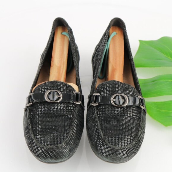 Earth Womens Scout Loafer Size 8 B Black Leather Houndstooth Slip On Flat Shoe - Picture 2 of 12